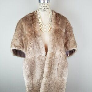 Vintage Silver Taupe Mink Stole Fur w/ Cross Feature * Bridal Mink Cape Capelet